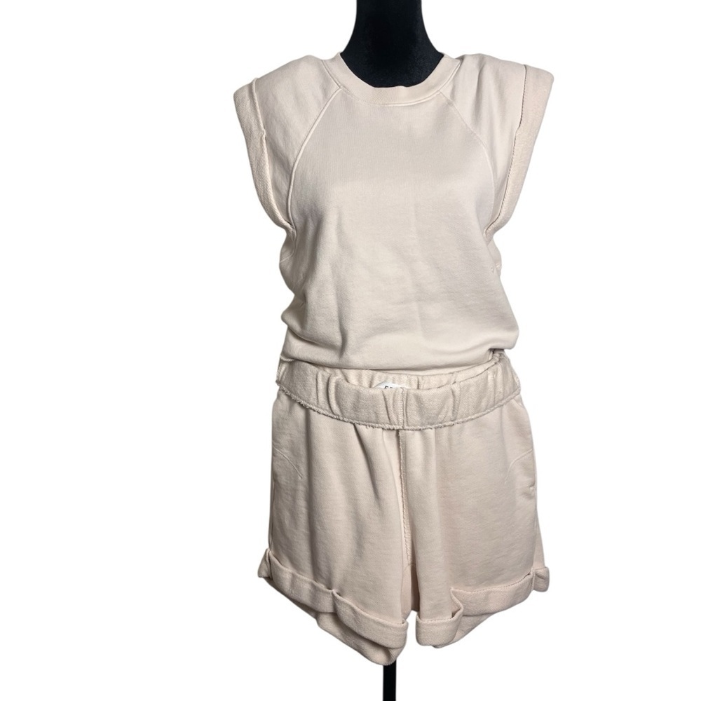 Frame — Roll Sleeve Crop Sweatshirt & Rolled Up Short Bone XS/S 2 - Piece Set